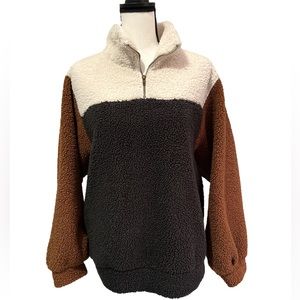 UNIVERSAL THREAD Fleece Color Block Pullover SIZE MEDIUM Cream Black Brown
